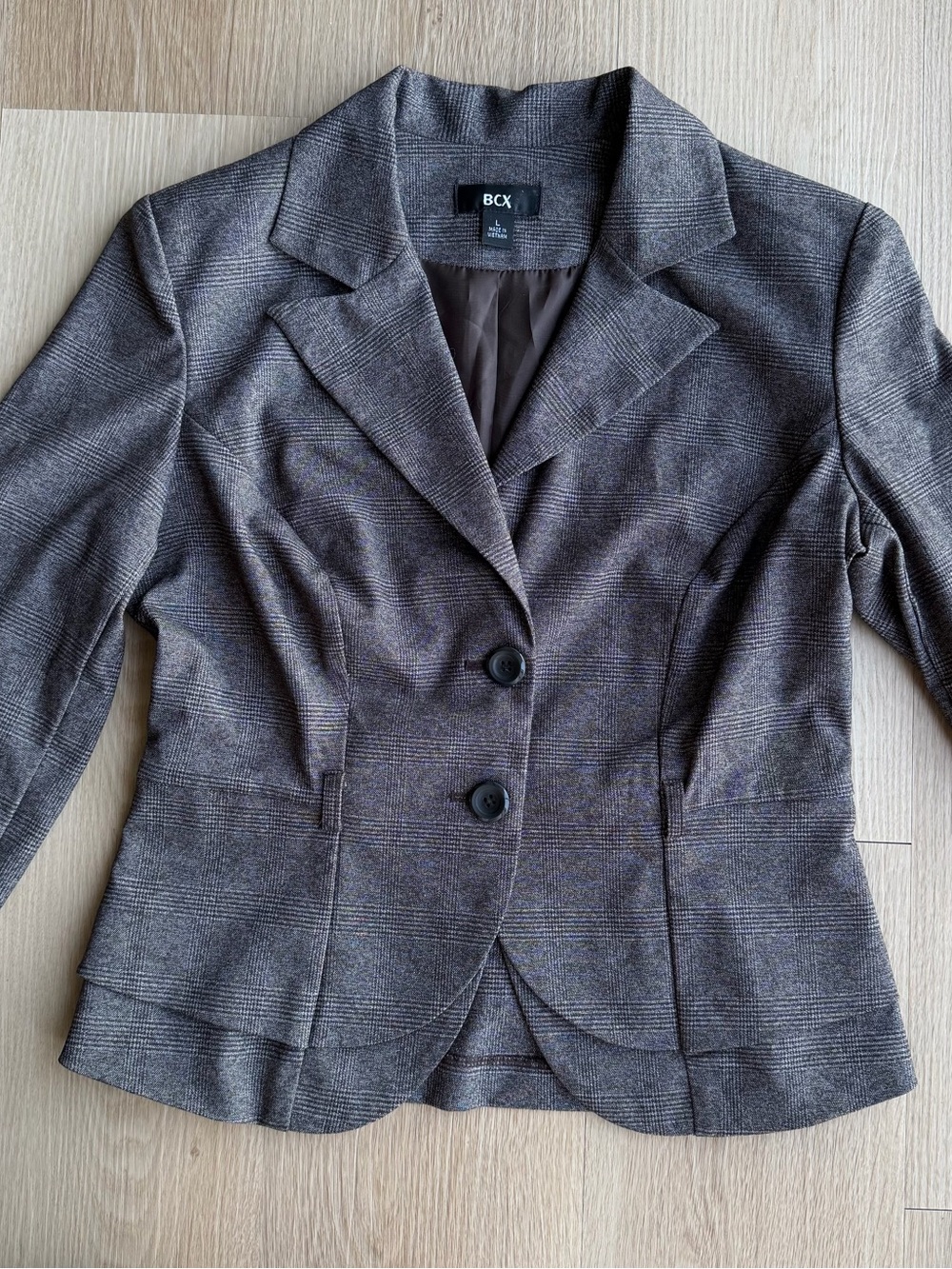 BCX Gray Plaid Lined 2-Button Blazer Suit Jacket Women’s Size L
